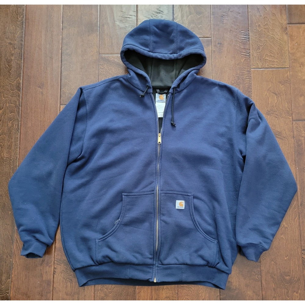 Carhartt Mens J149 Navy Thermal Lined Full Zip Hoodie Sweatshirt Size XL Tall